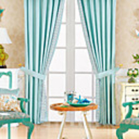Classic Polyester Cotton Blend Blue Energy Saving Curtain Panel