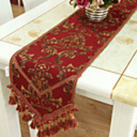 Concise Gold Embroidery Red Polyester Table Runner