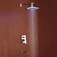 Contemporary Chrome Finish LED Wall Mount Shower Faucet with Square Showerhead