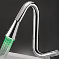Contemporary Chrome Finish Multi-Color LED Kitchen Faucet