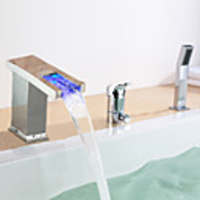 Contemporary Chrome Finish Multi-color LED Widespread Tubfaucet with Hand Shower
