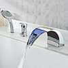 Contemporary Chrome Finish Multi-color LED Widespread Waterfall Tubfaucet with Hand Shower