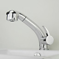 Contemporary Chrome Finish Multi-Function Hot And Cold Basin Faucet with Pull Out Shower