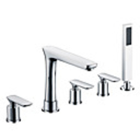 Contemporary Chrome Finish Three Handles Centerset Tub Faucet With Handle Shower