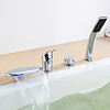 Contemporary Chrome Finish Three Handles LED Tub Faucet with Hand Shower