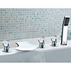 Contemporary Chrome Finish Three Handles Waterfall Bathtub Faucet with Hand Shower