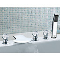 Contemporary Chrome Finish Three Handles Waterfall Bathtub Faucet with Hand Shower