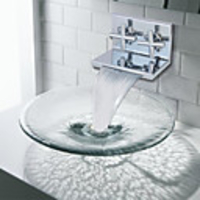 Contemporary Chrome Finish Two Cylinder Handle Waterfall Bathroom Sink Faucet
