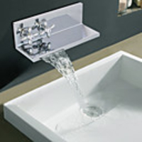 Contemporary Chrome Finish Two Ellipse Handle Waterfall Bathroom Sink Faucet (Double as Shelf)