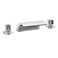 Contemporary Chrome Finish Two Handles Widespread Waterfall Bathroom Sink Faucet