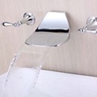 Contemporary Chrome Finish Two Handles Widespread Waterfall Bathroom Tub Faucet