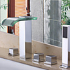 Contemporary LED Waterfall Wall-mounted Glass Spout Bathroom Faucet with Hand Shower