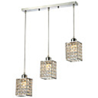 Contemporary Minimalist 3 Light Pendant with Cubic Crystal Shade