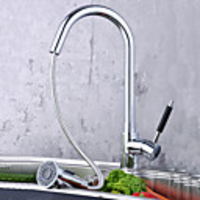 Contemporary Solid Brass Pull Down Kitchen Faucet (Chrome Finish)