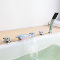 Contemporary Three Handles Five Holes LED Tub Faucet with Hand Shower
