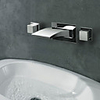 Contemporary Widespread Waterfall Wall Mount 3 Colors LED Bathroom Sink Faucet