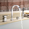 ContemporaryTwo Handles Widespread Chrome Finish With Brass Handled Shower Head Tub Faucet