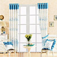 Country Blue Floral Polyester Cotton Blend Energy Saving Curtain Panel