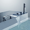 Curve Spout Chrome Finish Three Handles Tub Faucet with Handshower