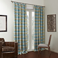 Cyan Plaid Jacquard Lined Blackout Curtain Panel