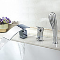 Designer Chrome Finish Widespread Waterfall Tubfaucet with Hand Shower
