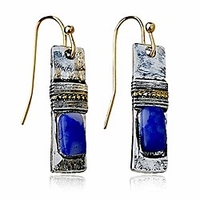 d.rosse unique handmade bohemian enamel vintage matt silver bar dangle earrings chic round blue gemstone geometric square drop earrings for women statement jewelry (silver) Lightinthebox
