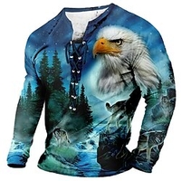 Eagle And Wolves Casual Mens 3D Shirt For Green Winter Polyester Men