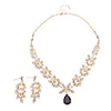 Elegant Crystal Water-Drop Pendant Leaf Necklace Earrings Jewelry Set