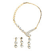 Elegant Crystal White Round Pendant Necklace Earrings Jewelry Set