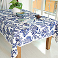 Elegant Floral Linen / Cotton Blend Table Cloth