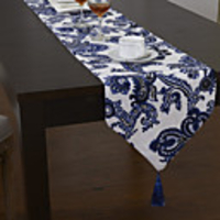 Elegant Floral Linen / Cotton Blend Table Runner