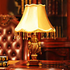 European Retro Resin Table Lamp Fabric Shade Spot Print Handcraft Carved Body