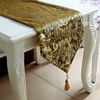 European Style Dark Khaki Polyester Cut Velvet Table Runners