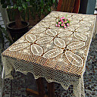 European Style Handmade Beige Solid Cotton 3D Flower Table Cloth