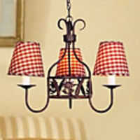 European-Style Modern 3 Light Chandelier With Red Grid Shade