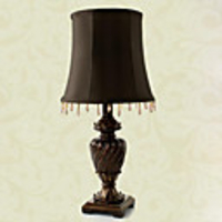 European Style Retro Carved Table Lamp In Fabric Shade