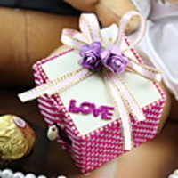 Flower Decoration Wooden Candy Box With Bowknot Ribbon-Set Of 50