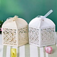 Flower Design Laser Cut Box With Ribbon Bowknot (More Colors)-Set of 12