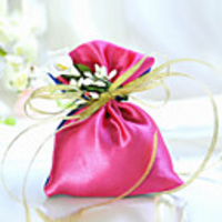Fuchsia Satin Favor Bag With Ribbon (Set of 6)