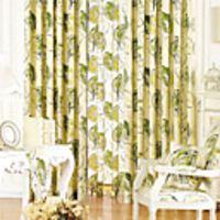 Green Print Linen Energy Saving Curtain Panel