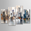 Hand-Painted Canvas Oil Painting Abstract City Landscape Set Of 4 For Home Decoration With Frame Ready To Hang With Stretched Frame Lightinthebox