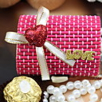 Heart Design Wooden Candy Box With Bowknot Ribbon-Set Of 50