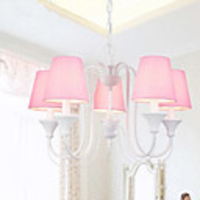 Korean-Style Idyllic 5 Light Chandelier In Pink Shade
