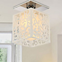 Korean Style Rustic 1 Light Flush Mount Light With Hollow Shade