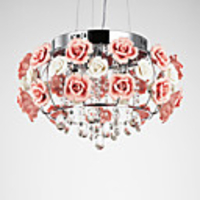 Korean Style Rustic 5 Light Pendant Decorate With Rose And Crystal