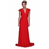 Lux Floor Length Super Cozy Red Deep V-neck Knit Formal Evening Dress