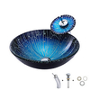 Mediterranean style blue gradient stripe round basin tempered glass wash basin with waterfall tap sink Lightinthebox