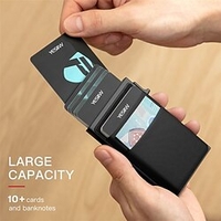Minimalist Pop up Card Holder Wallet for Men RFID Blocking Slim Business Credit Card Wallet with Money Pocket Aluminum Metal Bank Card Case for Notes and Coins and Debit Cards