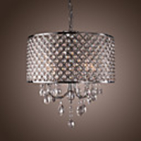 Modern 4 - Light Pendant Lights with Crystal Drops in Round