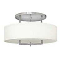 Modern Chrome Finish Flush Mount with 3 Lights White Fabric Shade